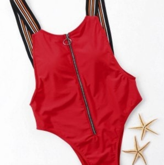 zip up red swimsuit